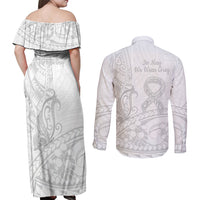 Polynesia Brain Cancer Awareness Couples Matching Off Shoulder Maxi Dress and Long Sleeve Button Shirt In May We Wear Grey LT14 - Polynesian Pride