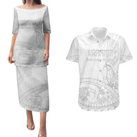 Polynesia Brain Cancer Awareness Couples Matching Puletasi and Hawaiian Shirt In May We Wear Grey LT14 White - Polynesian Pride