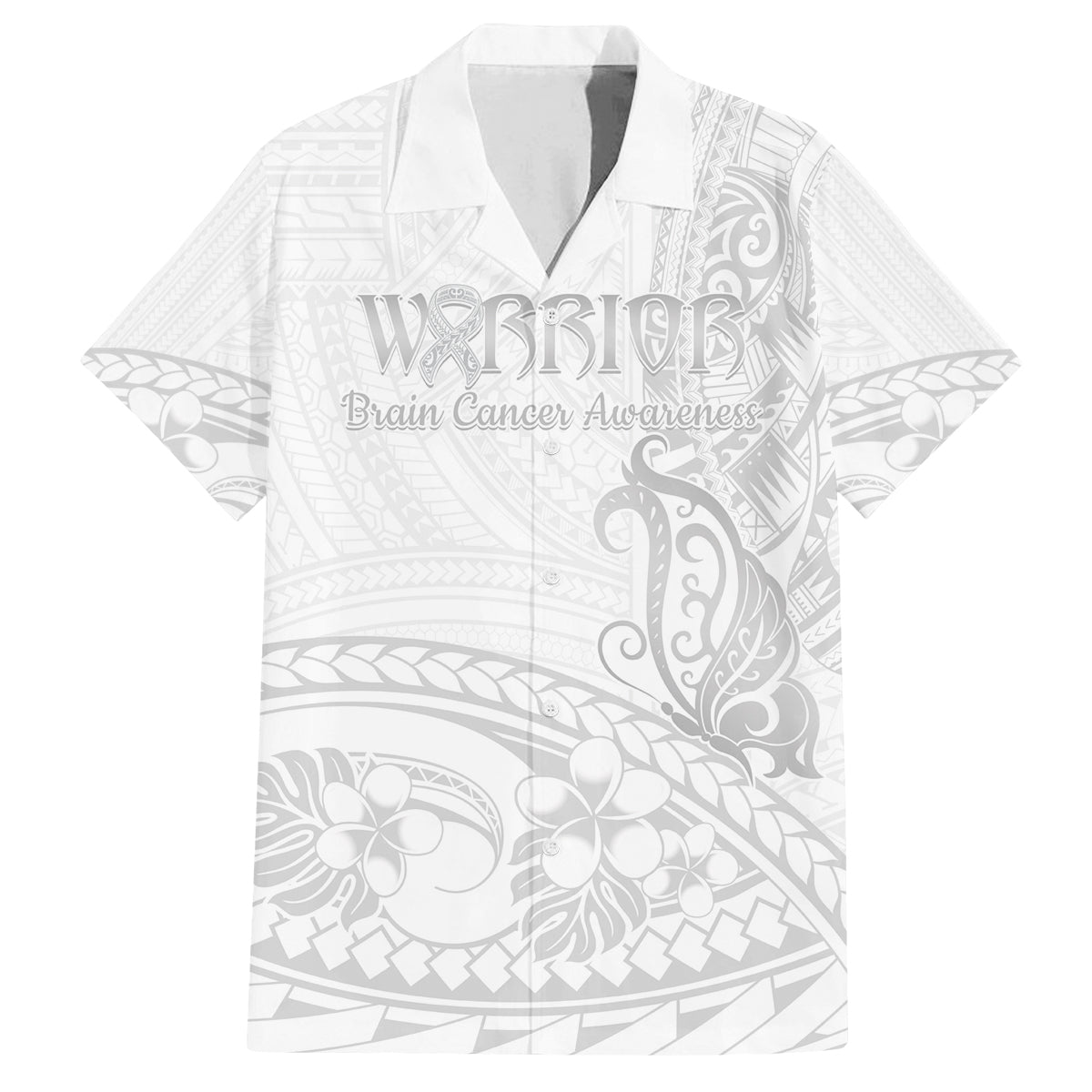 Polynesia Brain Cancer Awareness Family Matching Puletasi and Hawaiian Shirt In May We Wear Grey LT14 Dad's Shirt - Short Sleeve White - Polynesian Pride