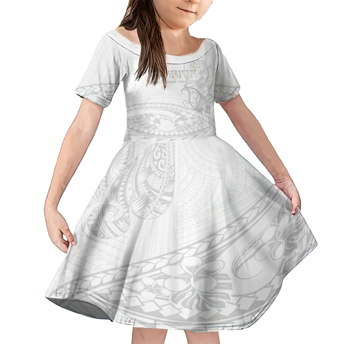 Polynesia Brain Cancer Awareness Kid Short Sleeve Dress In May We Wear Grey LT14 KID White - Polynesian Pride