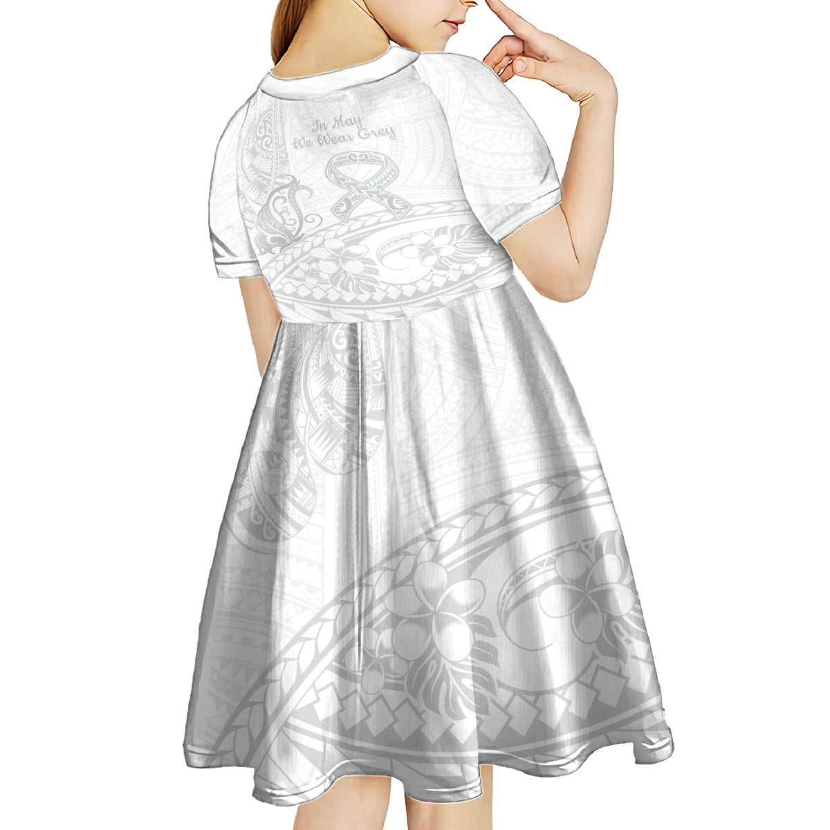 Polynesia Brain Cancer Awareness Kid Short Sleeve Dress In May We Wear Grey LT14 - Polynesian Pride