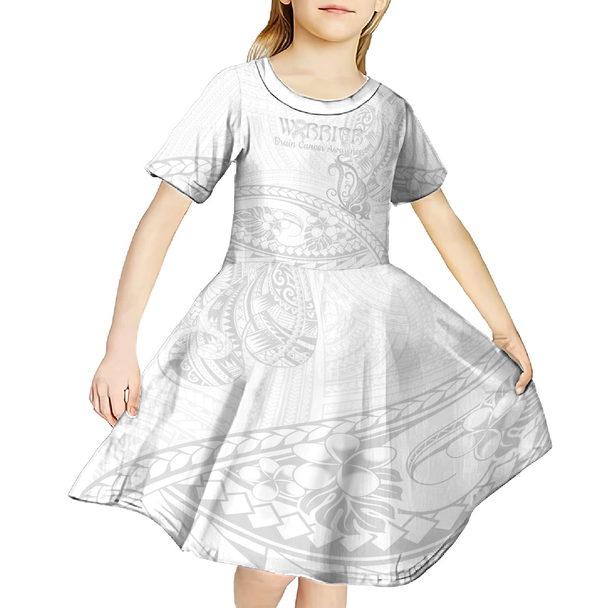 Polynesia Brain Cancer Awareness Kid Short Sleeve Dress In May We Wear Grey LT14 - Polynesian Pride