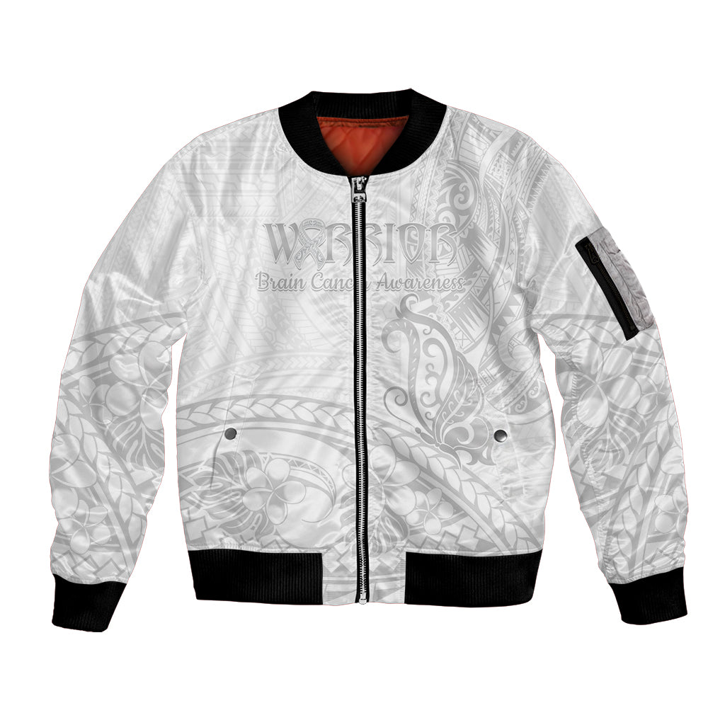 Polynesia Brain Cancer Awareness Sleeve Zip Bomber Jacket In May We Wear Grey LT14 Unisex White - Polynesian Pride