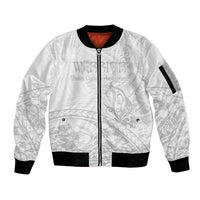 Polynesia Brain Cancer Awareness Sleeve Zip Bomber Jacket In May We Wear Grey LT14 Unisex White - Polynesian Pride