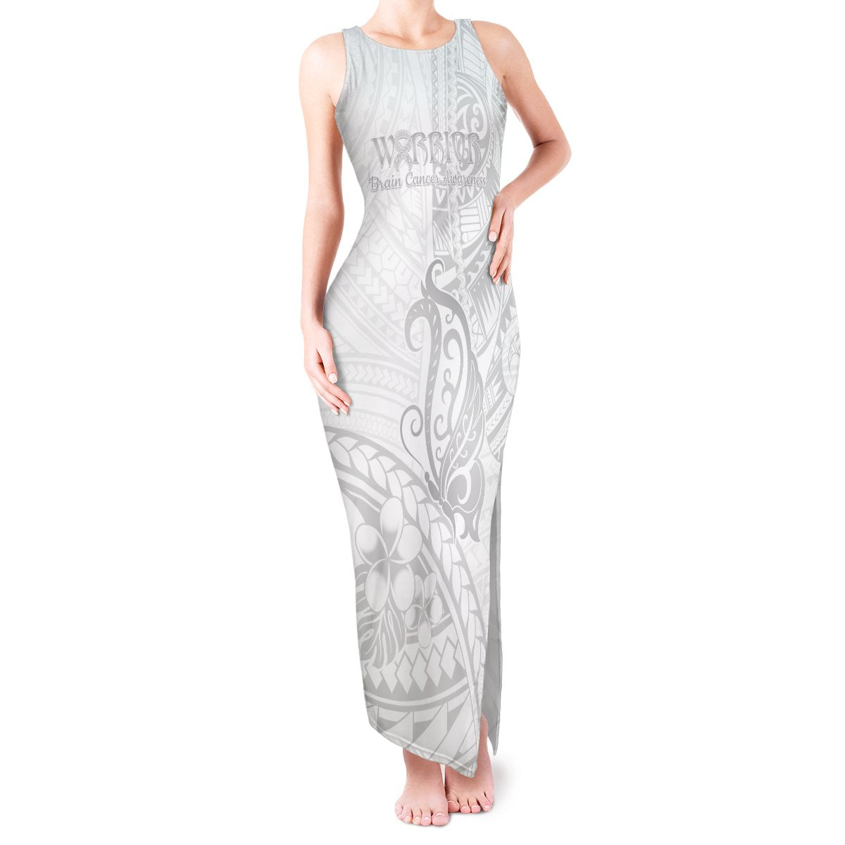 Polynesia Brain Cancer Awareness Tank Maxi Dress In May We Wear Grey LT14 Women White - Polynesian Pride