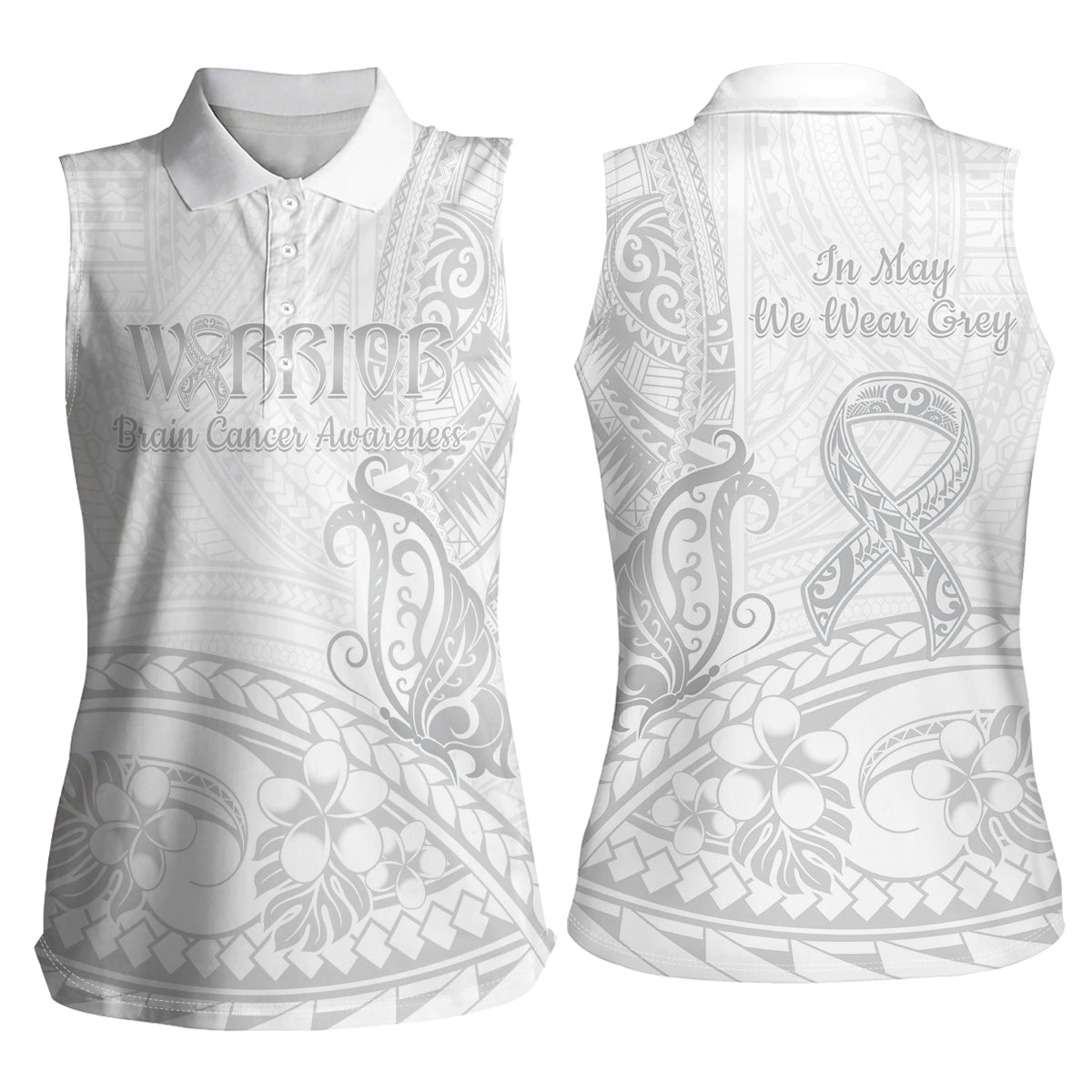 Polynesia Brain Cancer Awareness Women Sleeveless Polo Shirt In May We Wear Grey