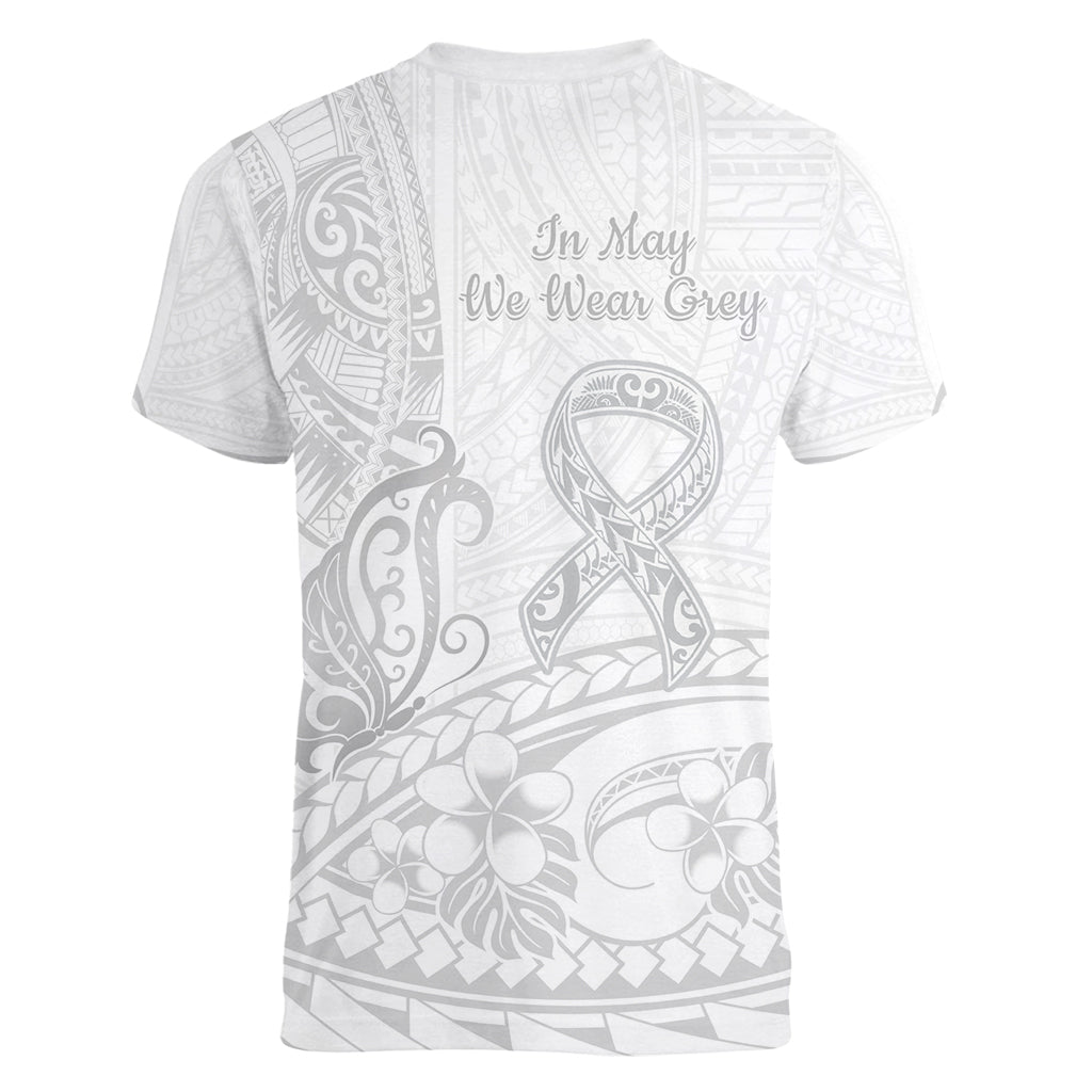 Polynesia Brain Cancer Awareness Women V-Neck T-Shirt In May We Wear Grey