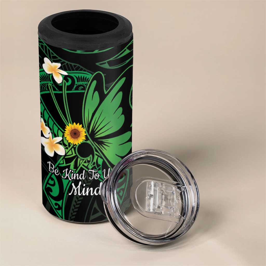 Polynesia Mental Health Awareness 4 in 1 Can Cooler Tumbler Green Ribbon Be Kind To Your Mind