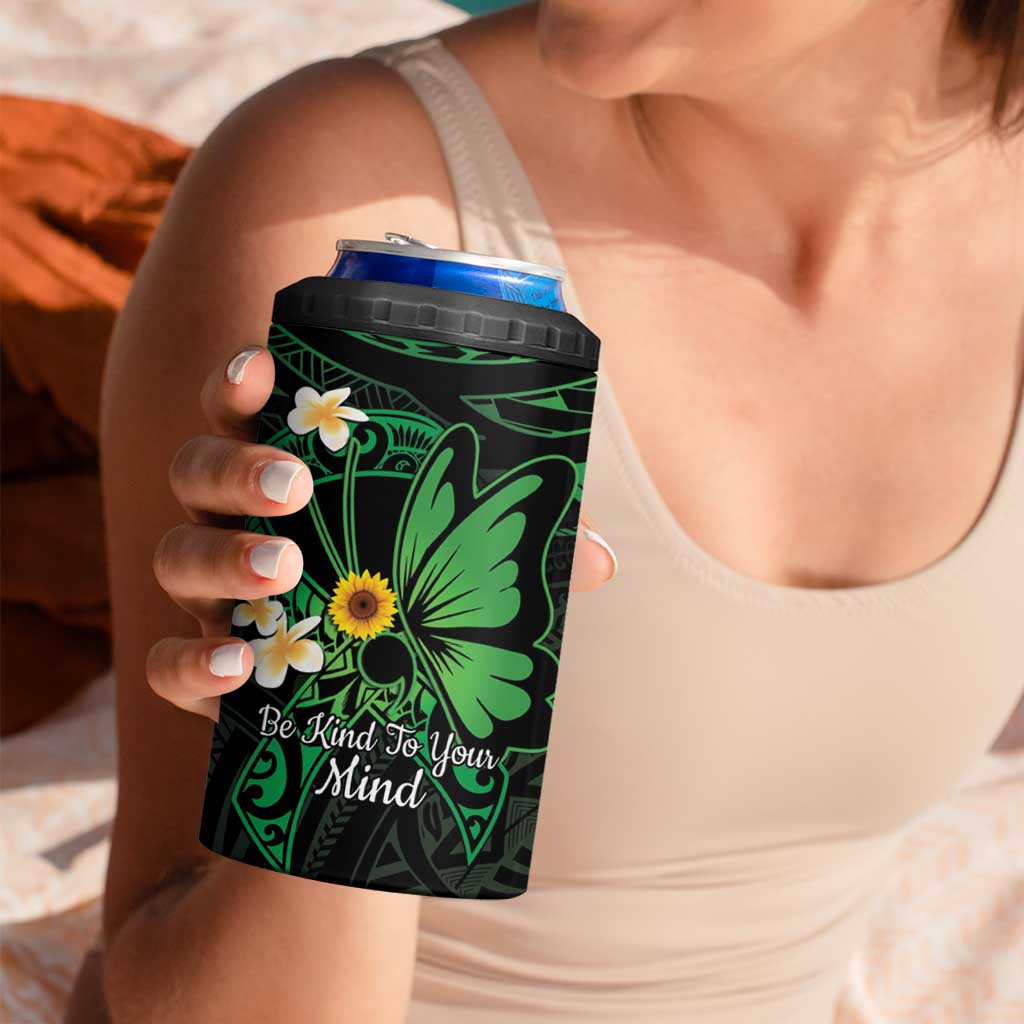 Polynesia Mental Health Awareness 4 in 1 Can Cooler Tumbler Green Ribbon Be Kind To Your Mind