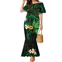 Polynesia Mental Health Awareness Family Matching Mermaid Dress and Hawaiian Shirt Green Ribbon Be Kind To Your Mind