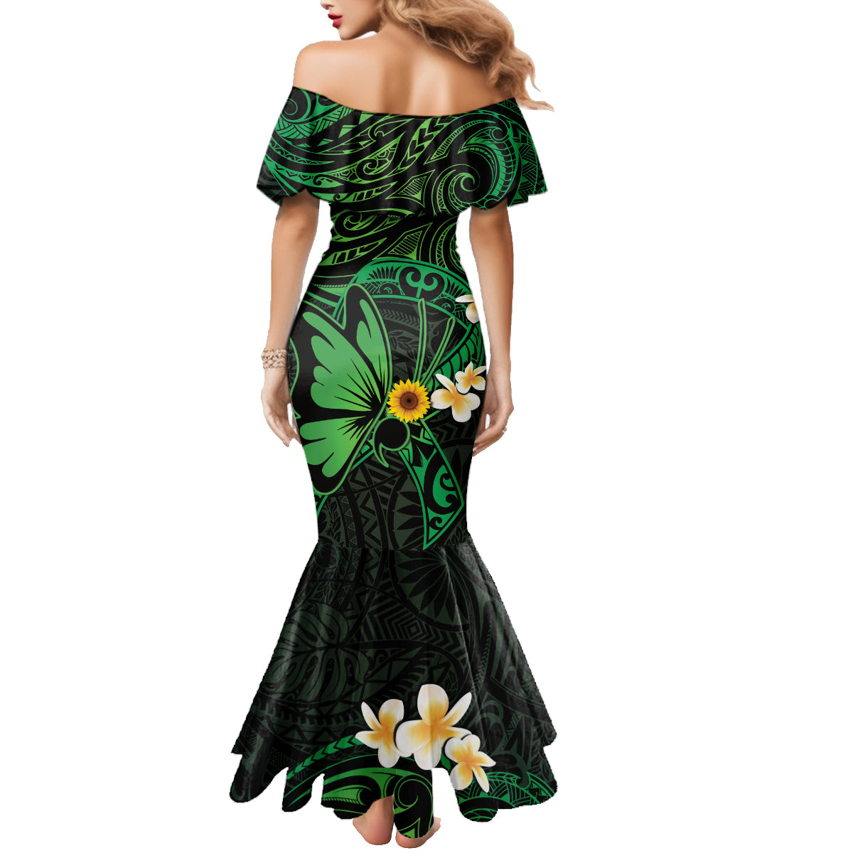 Polynesia Mental Health Awareness Family Matching Mermaid Dress and Hawaiian Shirt Green Ribbon Be Kind To Your Mind