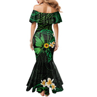 Polynesia Mental Health Awareness Family Matching Mermaid Dress and Hawaiian Shirt Green Ribbon Be Kind To Your Mind