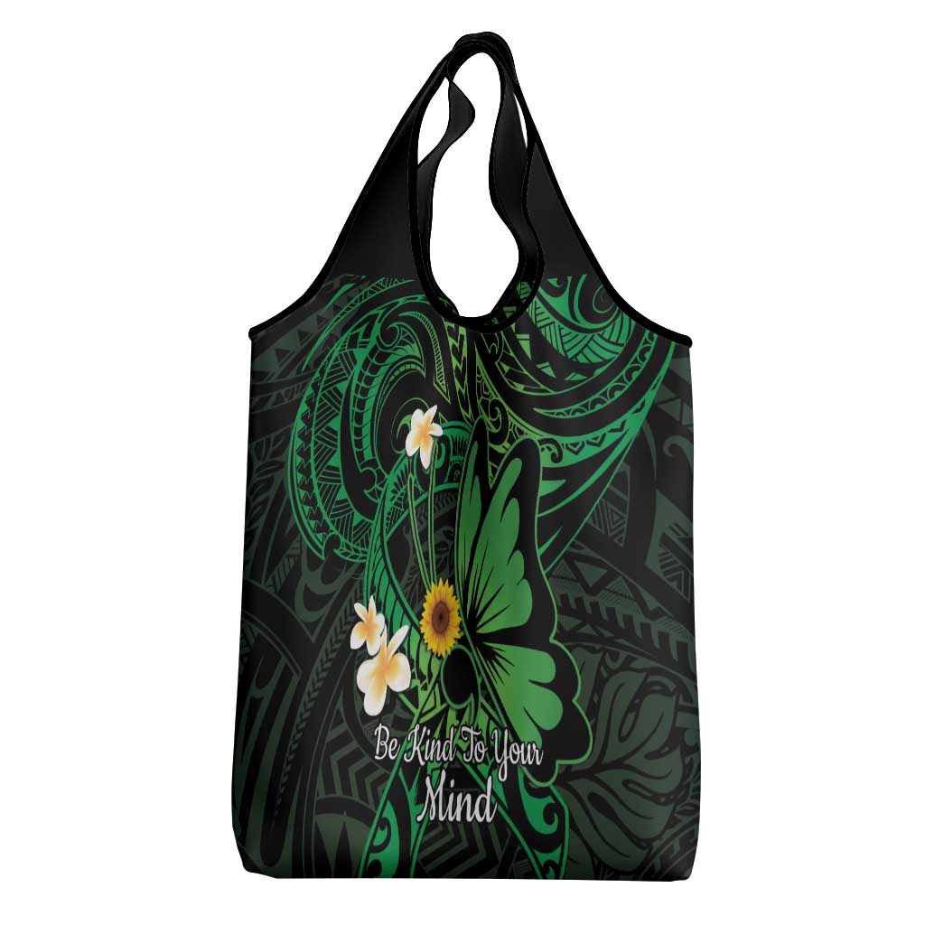 Polynesia Mental Health Awareness Grocery Bag Green Ribbon Be Kind To Your Mind LT14 - Polynesian Pride