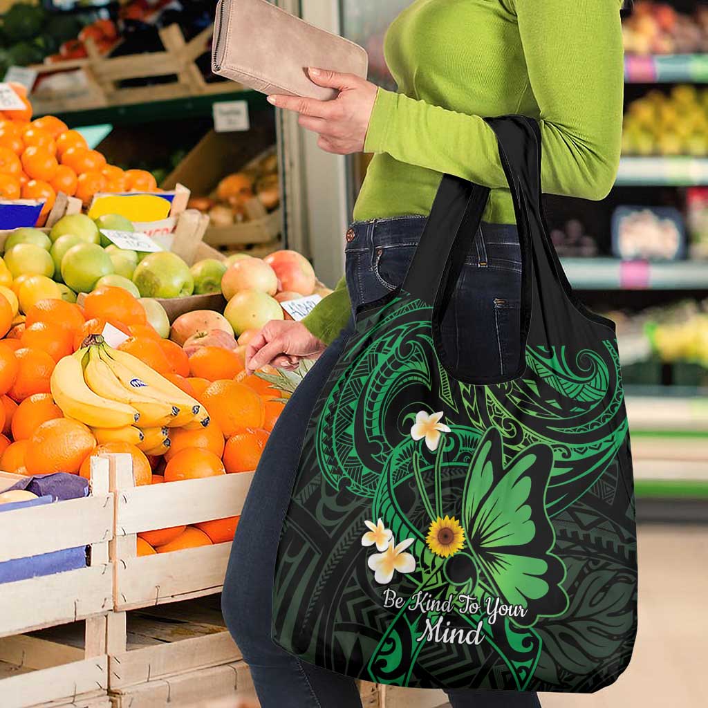 Polynesia Mental Health Awareness Grocery Bag Green Ribbon Be Kind To Your Mind LT14 - Polynesian Pride