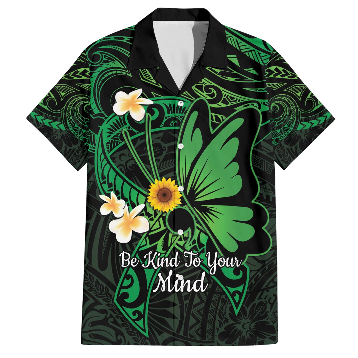 Polynesia Mental Health Awareness Hawaiian Shirt Green Ribbon Be Kind To Your Mind LT14 Green - Polynesian Pride