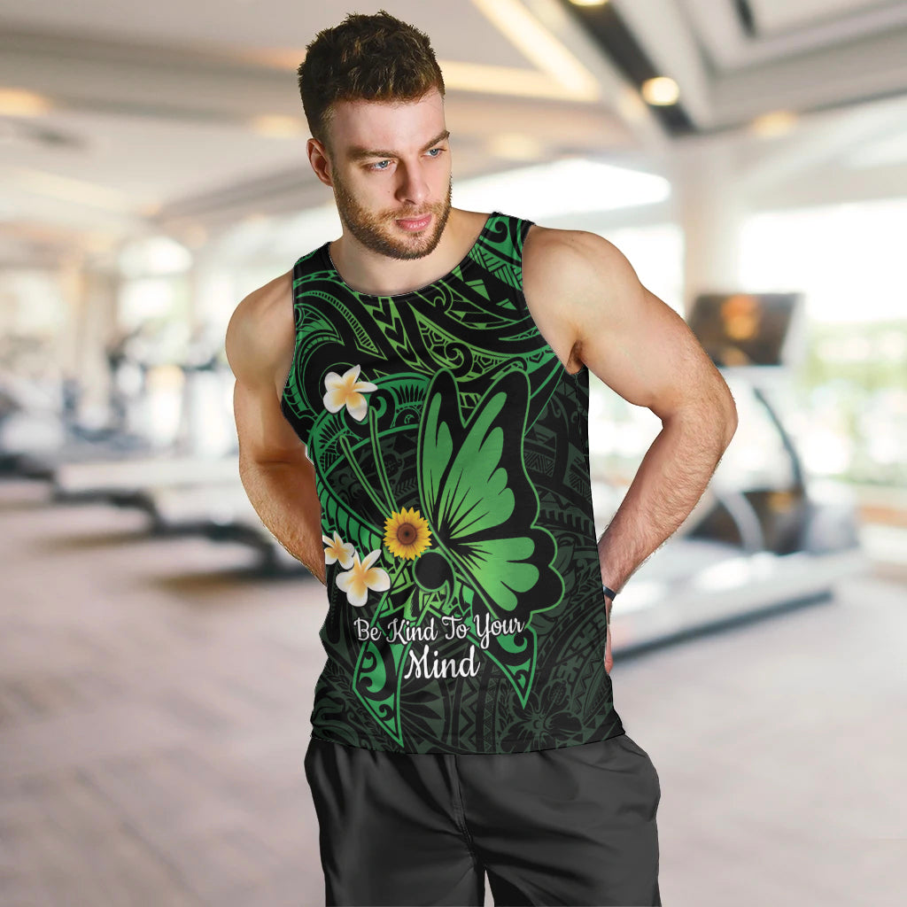 Polynesia Mental Health Awareness Men Tank Top Green Ribbon Be Kind To Your Mind LT14 Green - Polynesian Pride