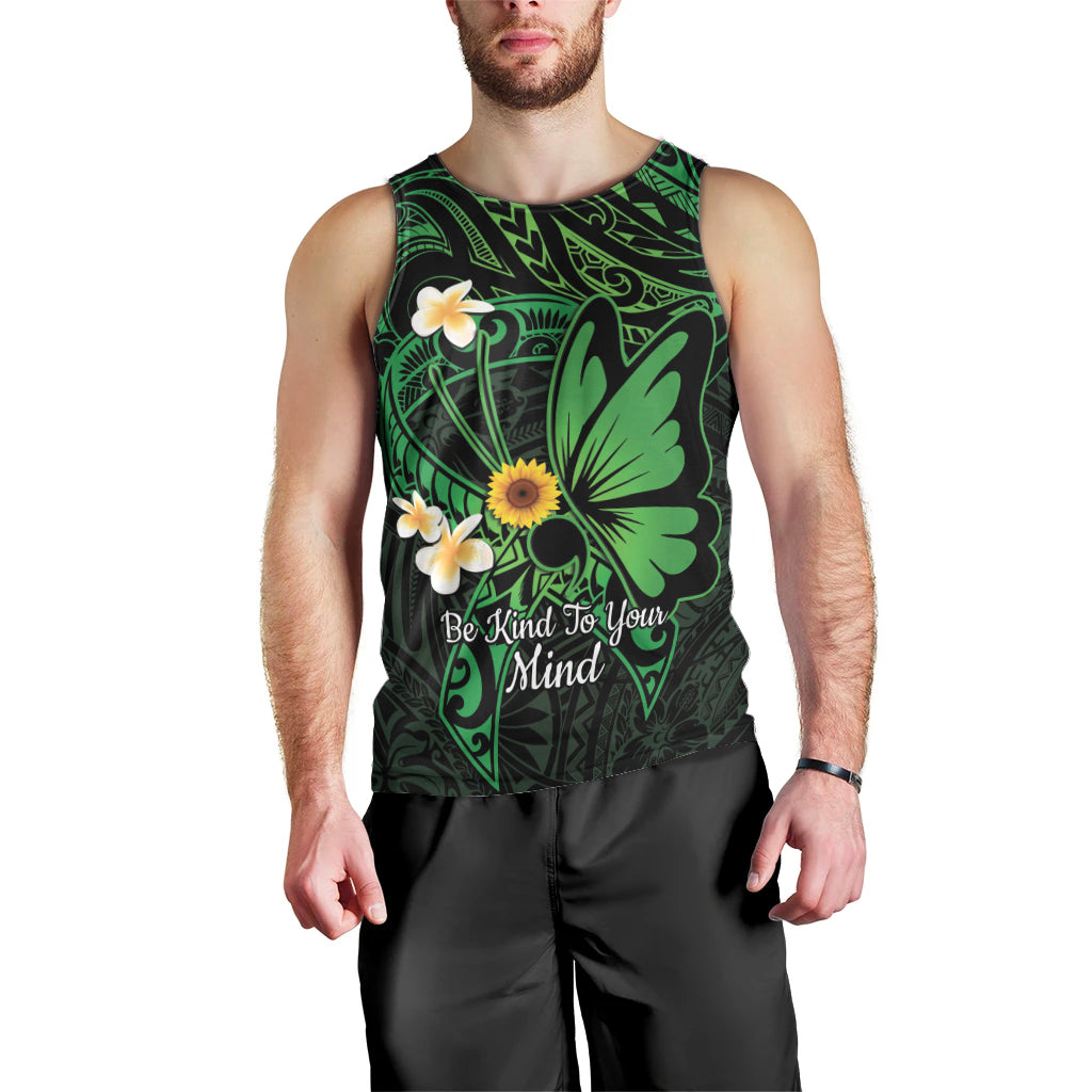 Polynesia Mental Health Awareness Men Tank Top Green Ribbon Be Kind To Your Mind LT14 - Polynesian Pride