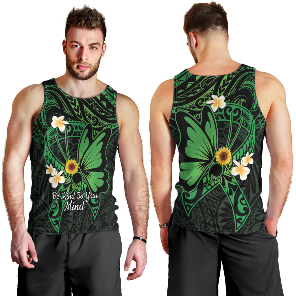 Polynesia Mental Health Awareness Men Tank Top Green Ribbon Be Kind To Your Mind LT14 - Polynesian Pride