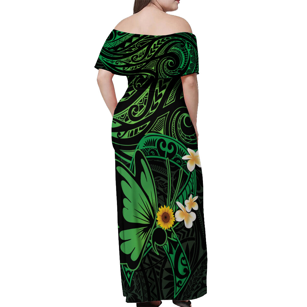 Polynesia Mental Health Awareness Off Shoulder Maxi Dress Green Ribbon Be Kind To Your Mind LT14 - Polynesian Pride