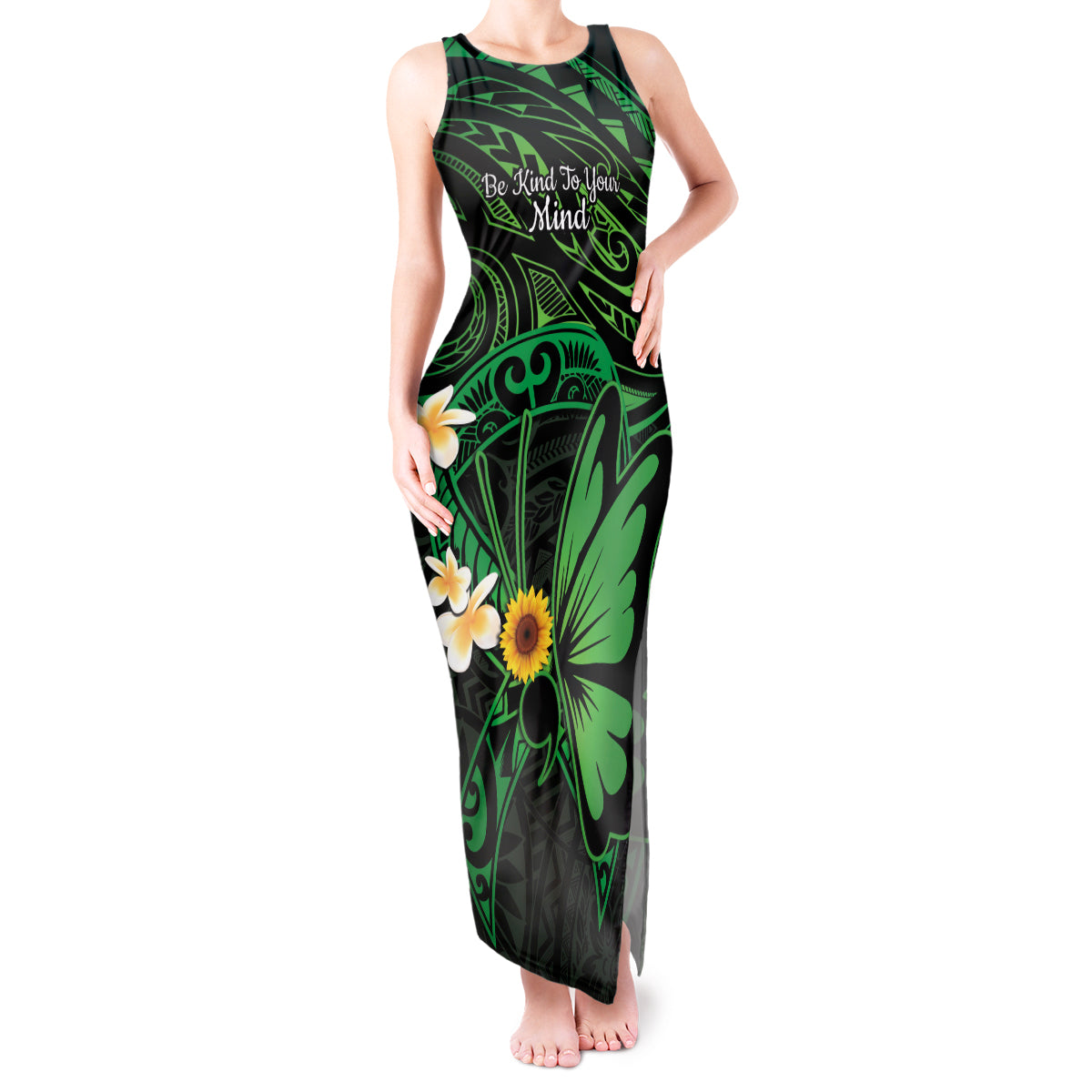 Polynesia Mental Health Awareness Tank Maxi Dress Green Ribbon Be Kind To Your Mind