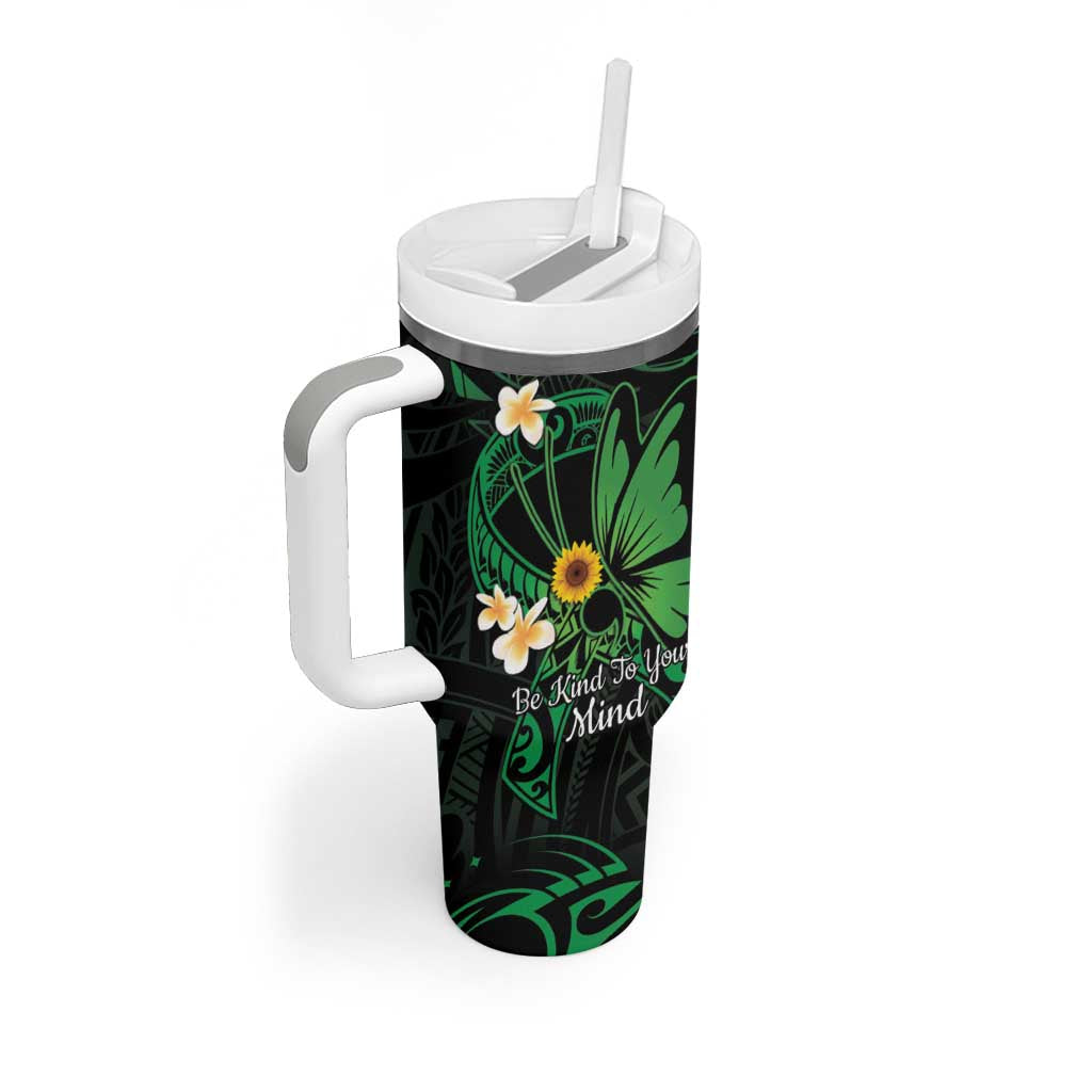Polynesia Mental Health Awareness Tumbler With Handle Green Ribbon Be Kind To Your Mind LT14 - Polynesian Pride