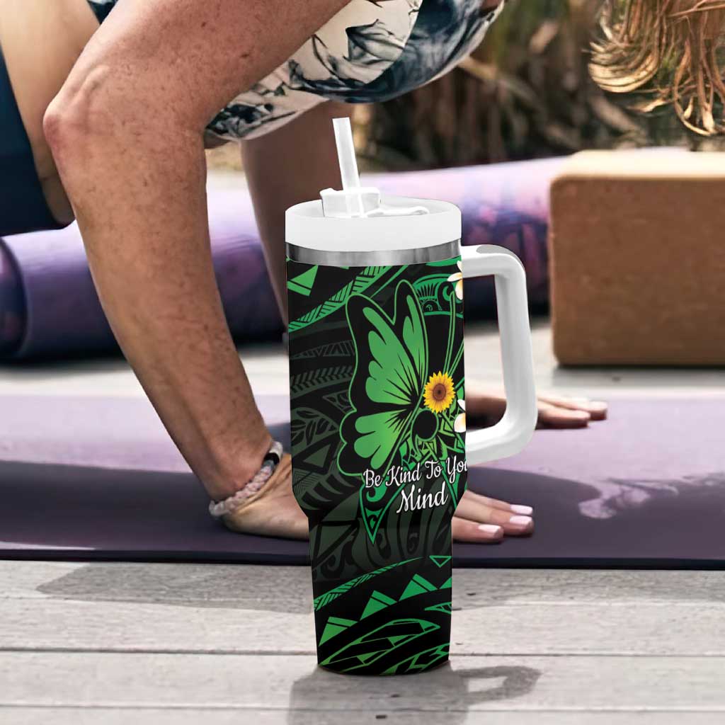Polynesia Mental Health Awareness Tumbler With Handle Green Ribbon Be Kind To Your Mind LT14 - Polynesian Pride