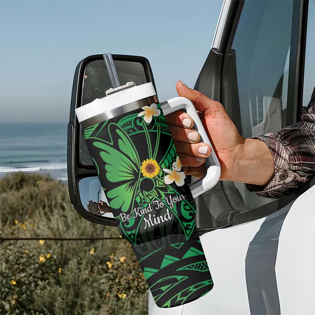 Polynesia Mental Health Awareness Tumbler With Handle Green Ribbon Be Kind To Your Mind LT14 - Polynesian Pride