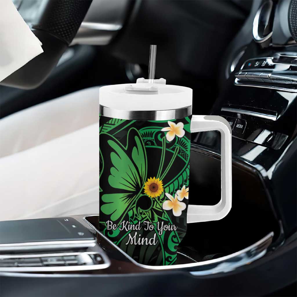 Polynesia Mental Health Awareness Tumbler With Handle Green Ribbon Be Kind To Your Mind LT14 - Polynesian Pride