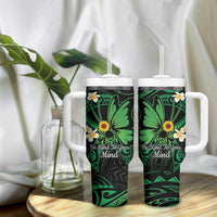 Polynesia Mental Health Awareness Tumbler With Handle Green Ribbon Be Kind To Your Mind LT14 - Polynesian Pride