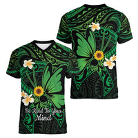 Polynesia Mental Health Awareness Women V-Neck T-Shirt Green Ribbon Be Kind To Your Mind