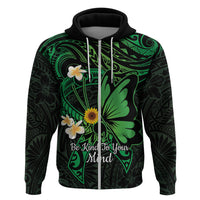 Polynesia Mental Health Awareness Zip Hoodie Green Ribbon Be Kind To Your Mind