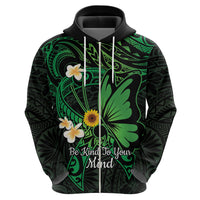 Polynesia Mental Health Awareness Zip Hoodie Green Ribbon Be Kind To Your Mind