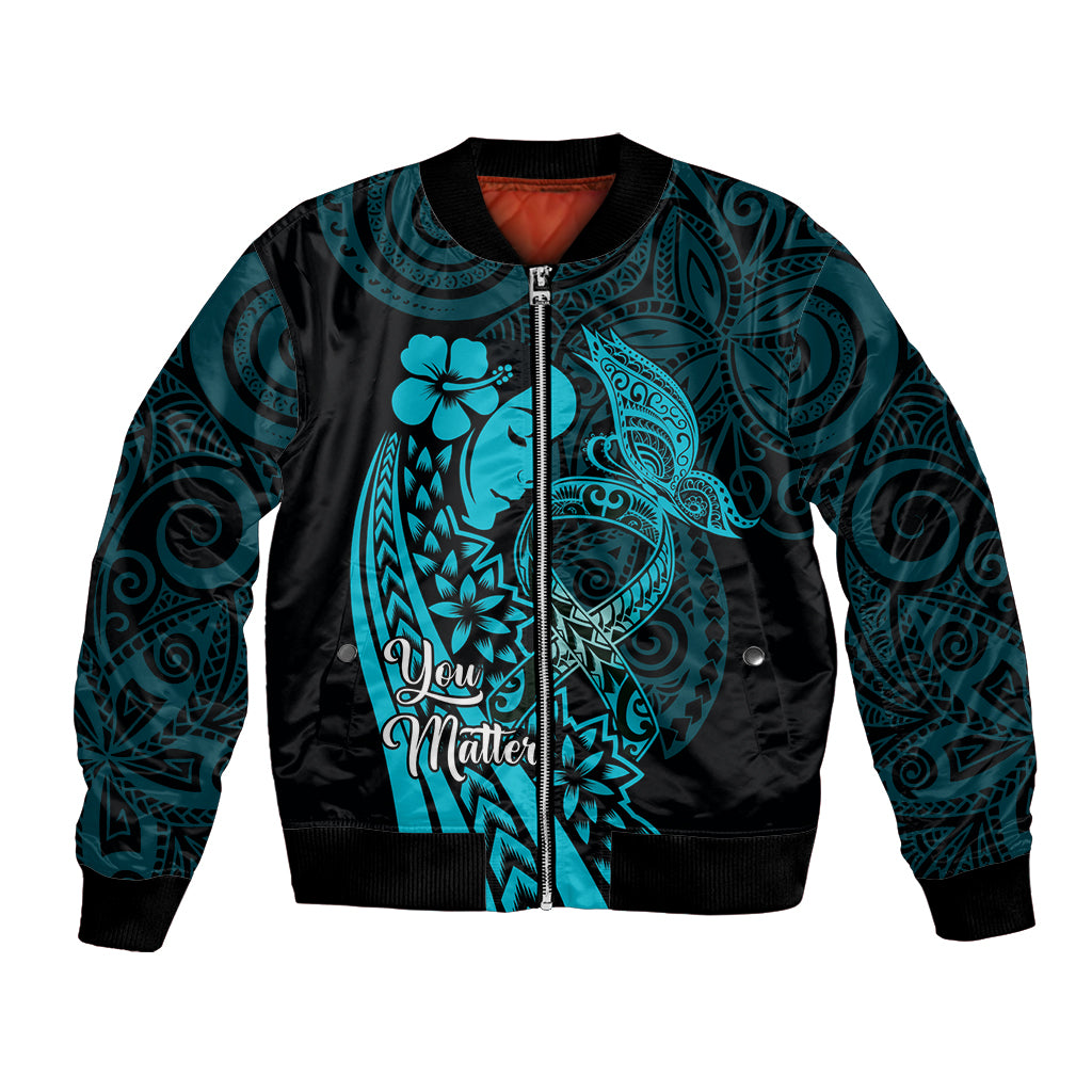 Polynesia World Ovarian Cancer Day Bomber Jacket You Matter Polynesian Women LT14 Unisex Teal - Polynesian Pride