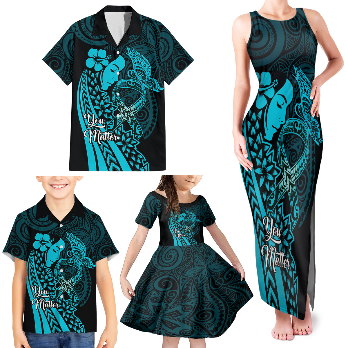Polynesia World Ovarian Cancer Day Family Matching Tank Maxi Dress and Hawaiian Shirt You Matter Polynesian Women LT14 - Polynesian Pride