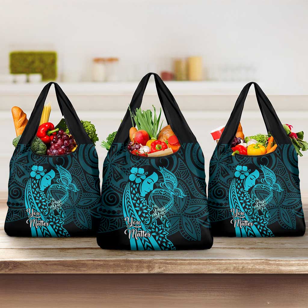 Polynesia World Ovarian Cancer Day Grocery Bag You Matter Polynesian Women LT14 3-pack One Size Teal - Polynesian Pride