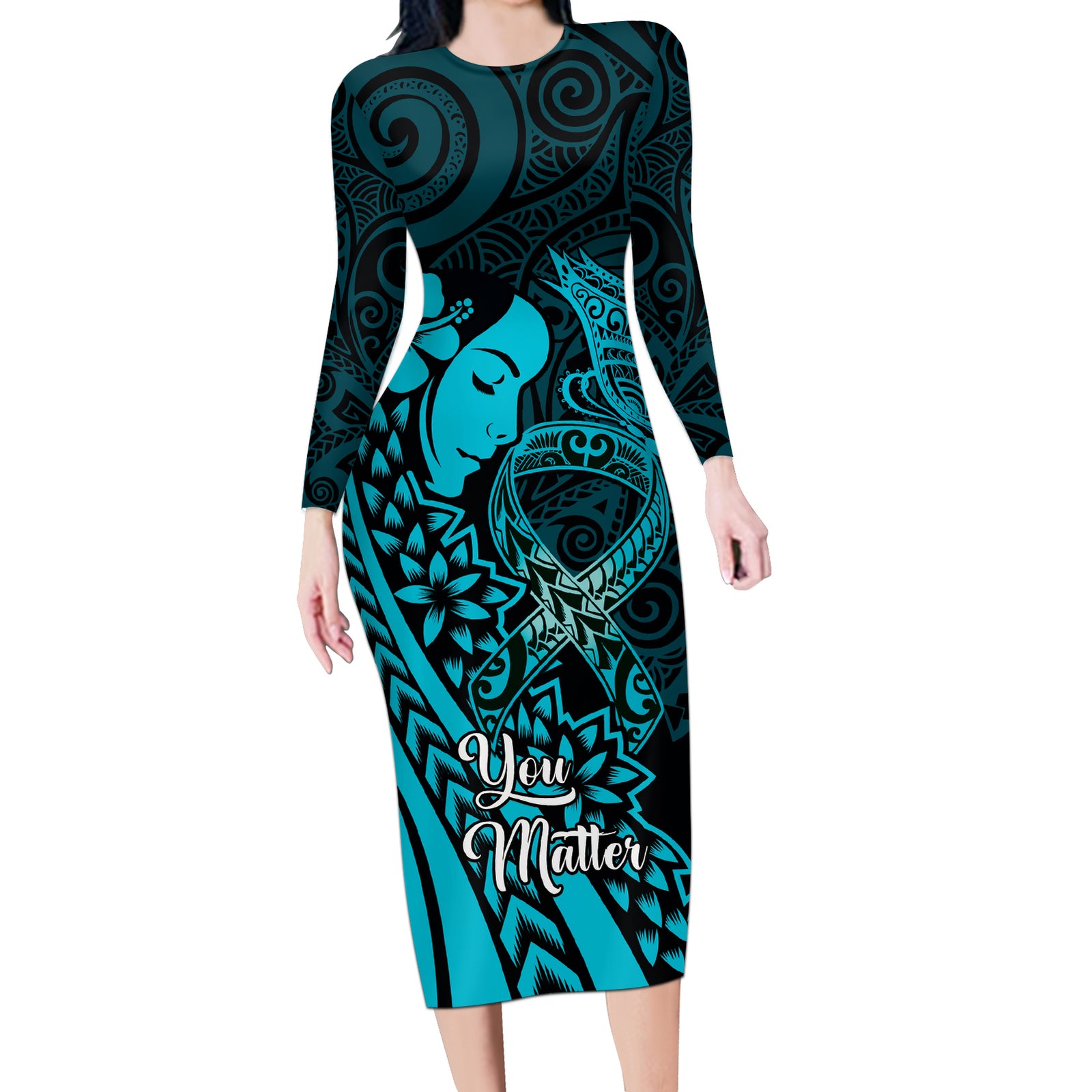 Polynesia World Ovarian Cancer Day Long Sleeve Bodycon Dress You Matter Polynesian Women