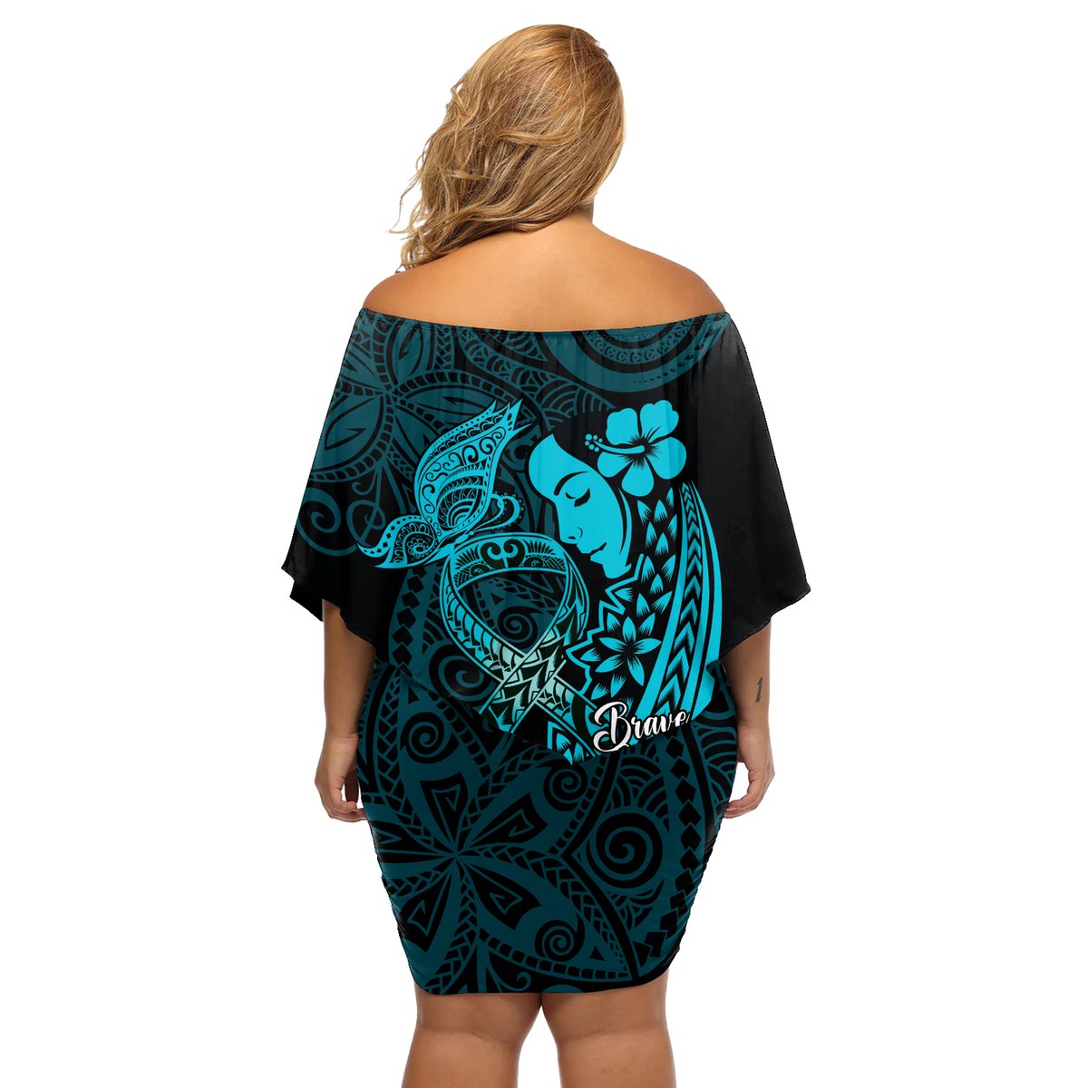 Polynesia World Ovarian Cancer Day Off Shoulder Short Dress You Matter Polynesian Women LT14 - Polynesian Pride