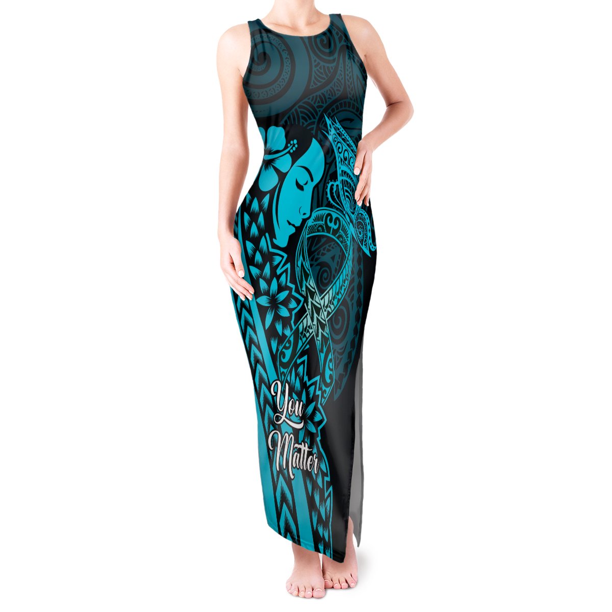 Polynesia World Ovarian Cancer Day Tank Maxi Dress You Matter Polynesian Women LT14 Women Teal - Polynesian Pride