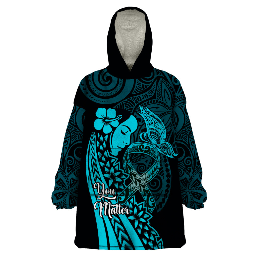 Polynesia World Ovarian Cancer Day Wearable Blanket Hoodie You Matter Polynesian Women