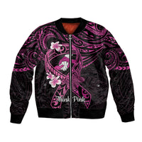 Polynesia Breast Cancer Awareness Bomber Jacket Pink Ribbon No One Fights Alone - Black LT14 Unisex Black - Polynesian Pride