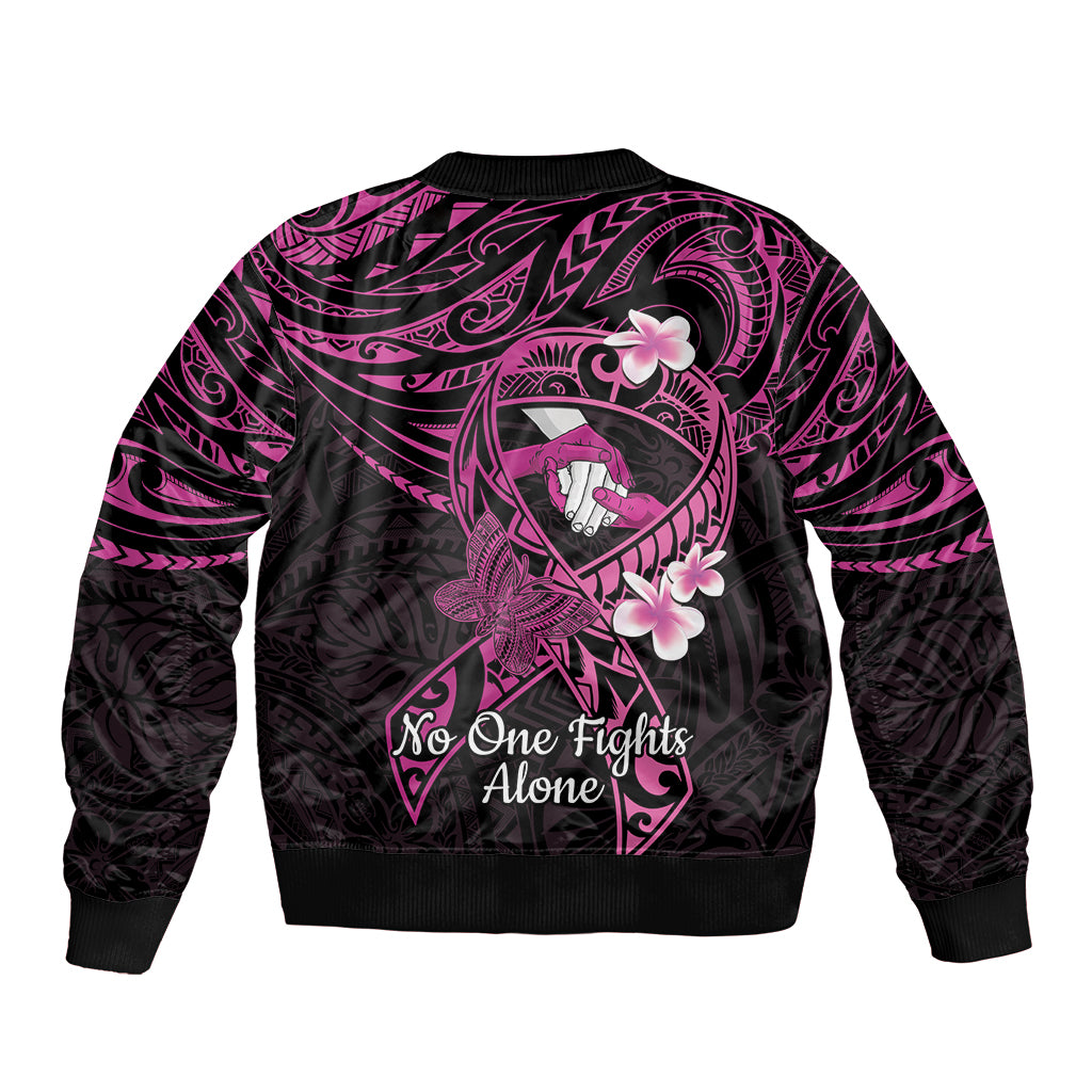 Polynesia Breast Cancer Awareness Bomber Jacket Pink Ribbon No One Fights Alone - Black LT14 - Polynesian Pride