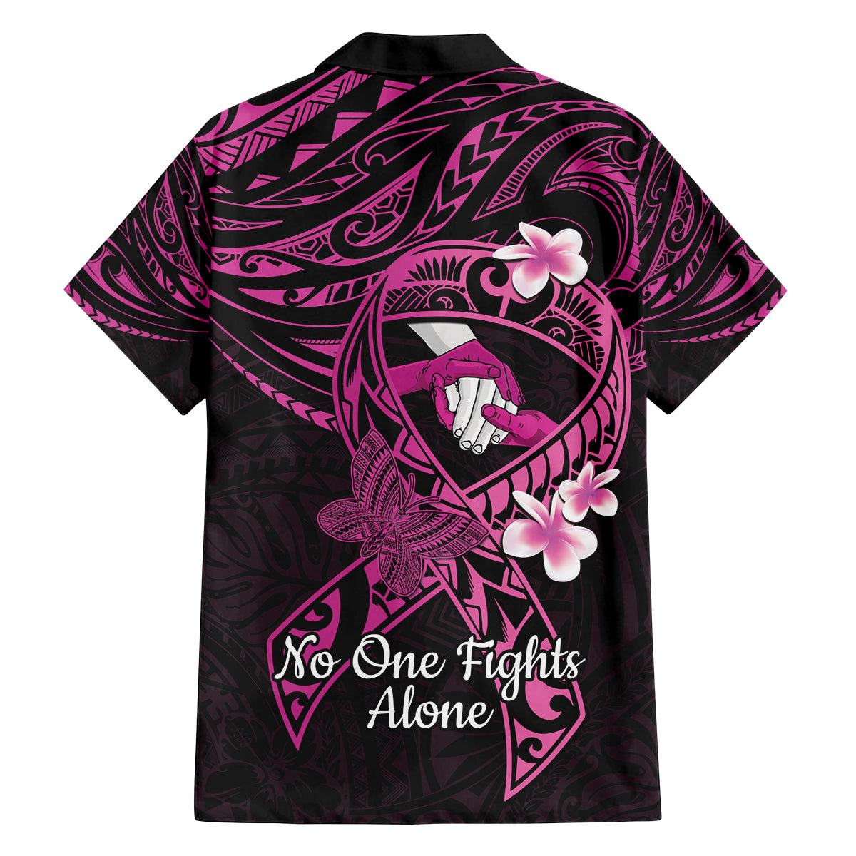 Polynesia Breast Cancer Awareness Family Matching Puletasi and Hawaiian Shirt Pink Ribbon No One Fights Alone - Black LT14 - Polynesian Pride
