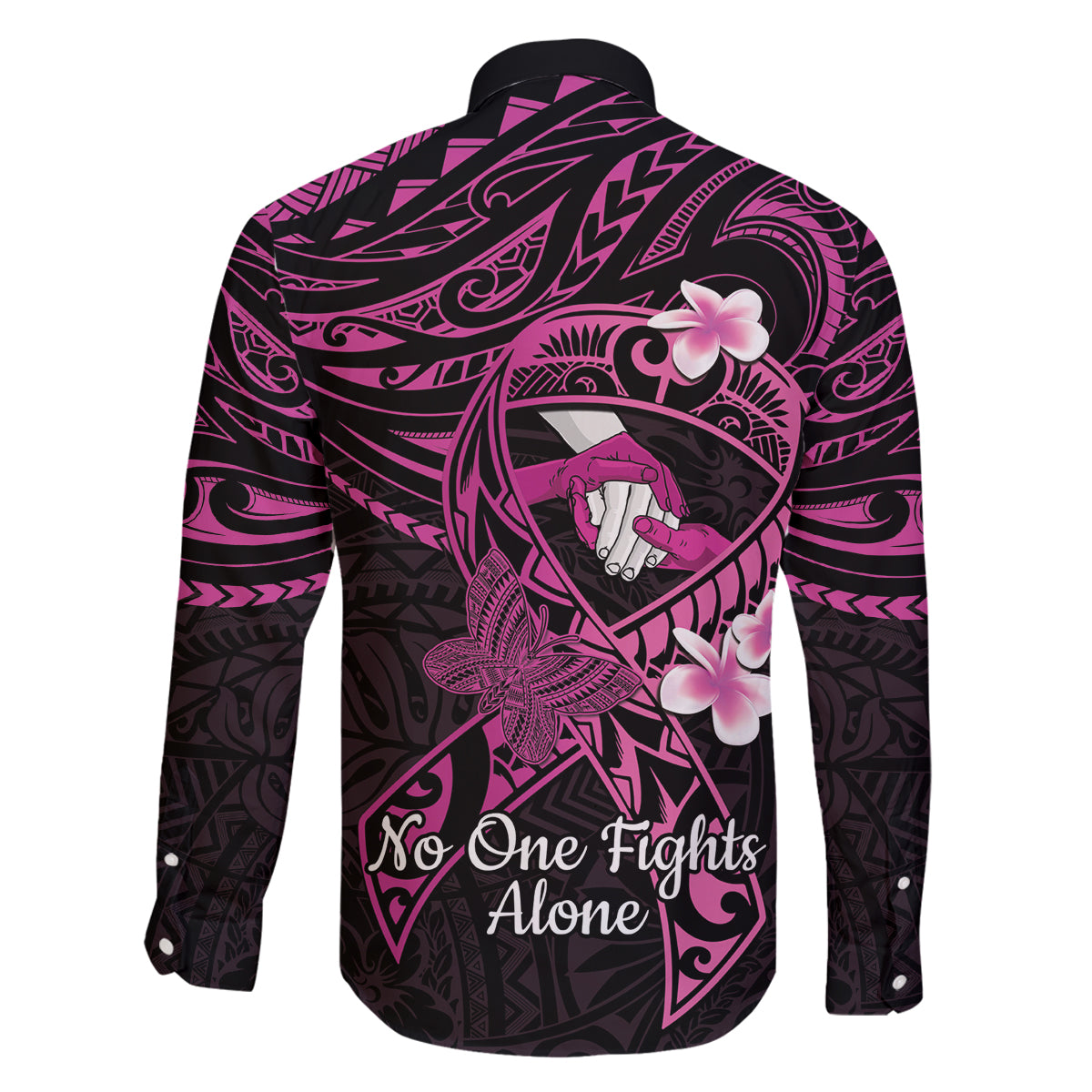 Polynesia Breast Cancer Awareness Family Matching Puletasi and Hawaiian Shirt Pink Ribbon No One Fights Alone - Black LT14 - Polynesian Pride