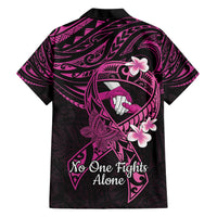 Polynesia Breast Cancer Awareness Family Matching Short Sleeve Bodycon Dress and Hawaiian Shirt Pink Ribbon No One Fights Alone - Black LT14 - Polynesian Pride