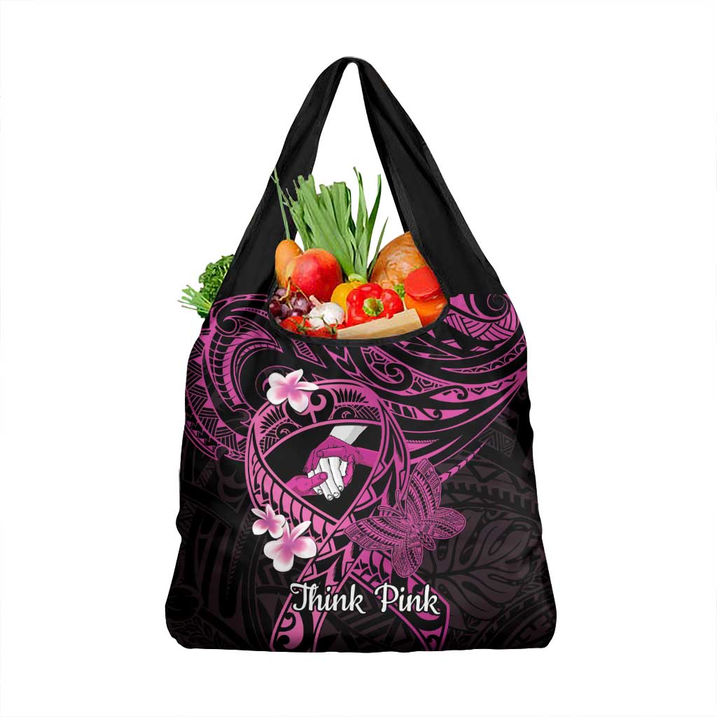Polynesia Breast Cancer Awareness Grocery Bag Pink Ribbon No One Fights Alone - Black
