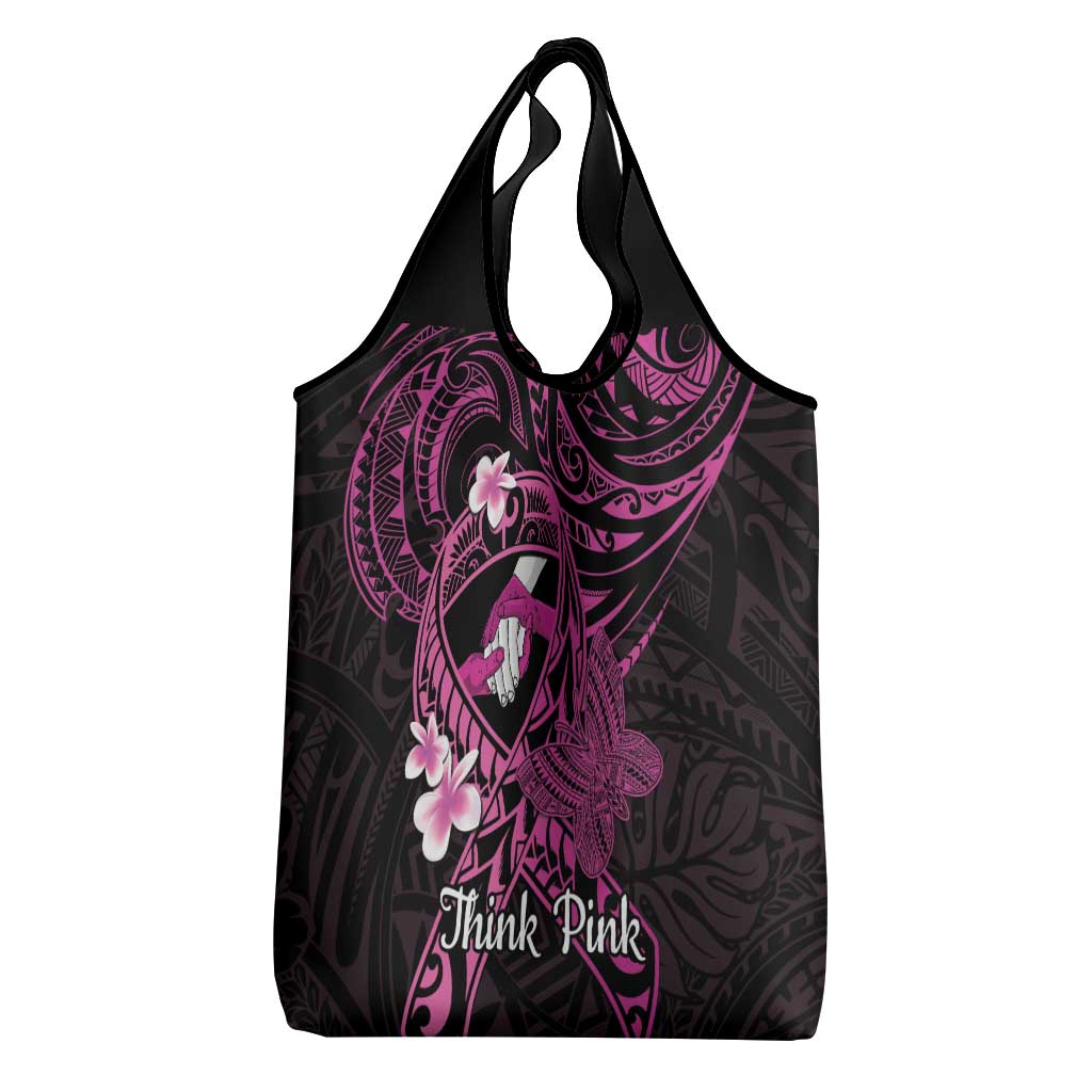 Polynesia Breast Cancer Awareness Grocery Bag Pink Ribbon No One Fights Alone - Black