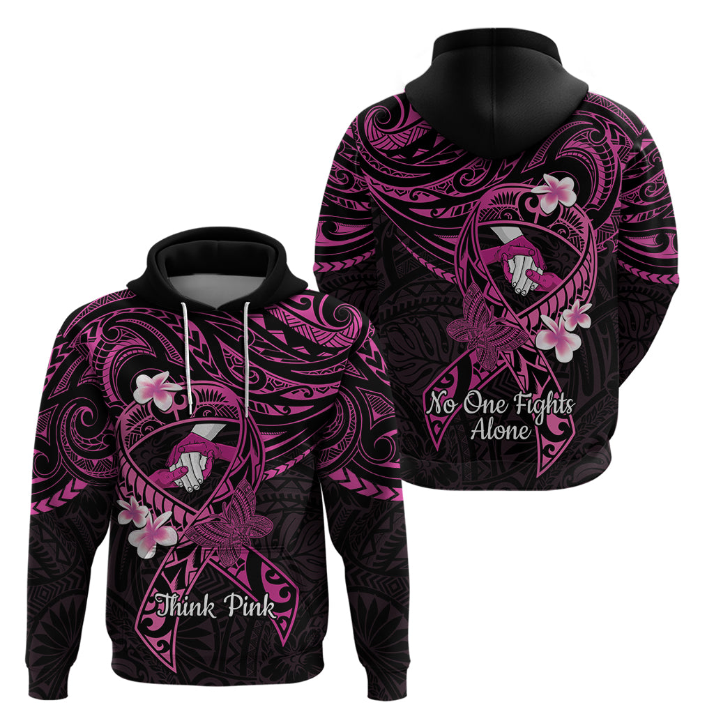 Polynesia Breast Cancer Awareness Hoodie Pink Ribbon No One Fights Alone - Black