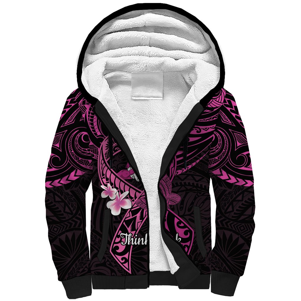 Polynesia Breast Cancer Awareness Sherpa Hoodie Pink Ribbon No One Fights Alone - Black LT14 Unisex Black - Polynesian Pride