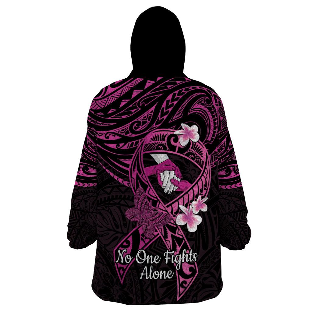 Polynesia Breast Cancer Awareness Wearable Blanket Hoodie Pink Ribbon No One Fights Alone - Black LT14 - Polynesian Pride