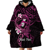 Polynesia Breast Cancer Awareness Wearable Blanket Hoodie Pink Ribbon No One Fights Alone - Black LT14 - Polynesian Pride